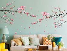 RAINBOW WSK - Pegatinas de pared de ramas de flores ross, calcomanías de árbol de cerezo, arte extraíble de primavera, papel de ramas florales clásico para dormitorios, sala de estar, oficina - negro - Ver 6