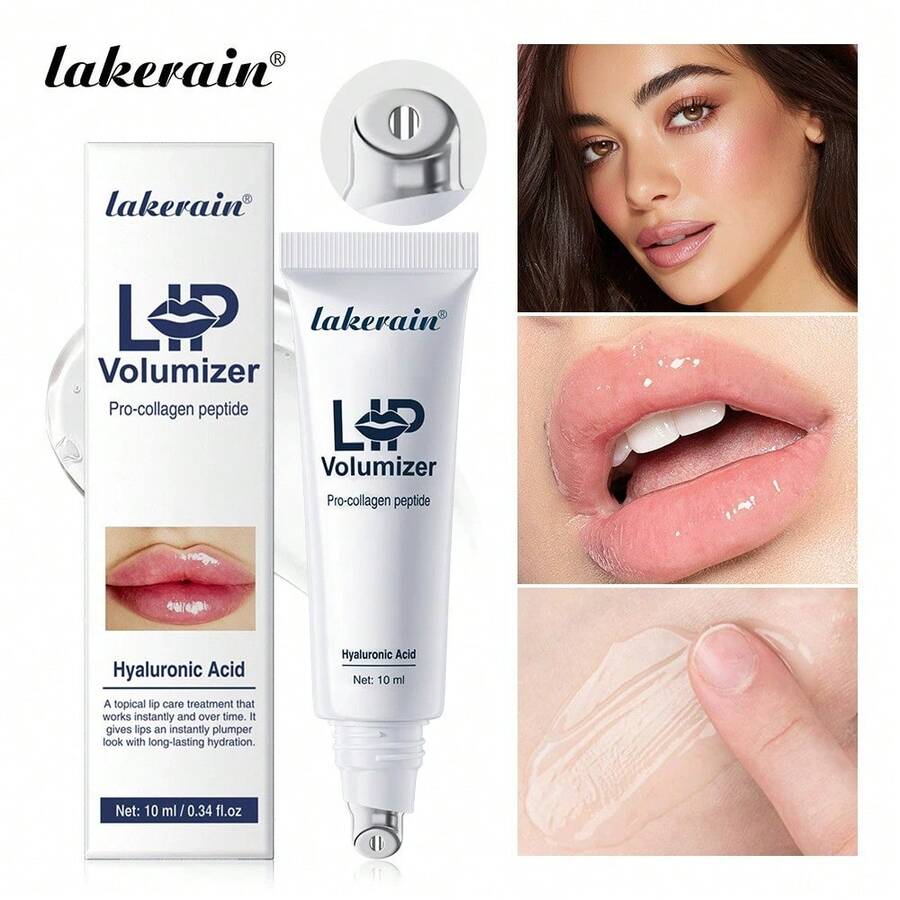 10ml Soro Plumping de Lábios com Peptídeo de Colágeno, Infundido com Ácido Hialurônico, Altamente Hidratante, Preenche os Lábios, Suaviza as Linhas dos Lábios, Cuidado Diário Dia e Noite - Transparente - Visão 1