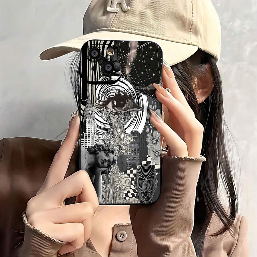 Estuche para teléfono con arte abstracto de ojos y mariposas Compatible con estuches para teléfonos 17 16 Pro Max 15 Pro Max 13 y 12 Hecho de material TPU a prueba de caídas, resistente al desgaste y cómodo de sostener Un gran regalo para familiares, amigos, seres queridos, novios, novias y para Navidad y Año Nuevo - Negro - Ver 1