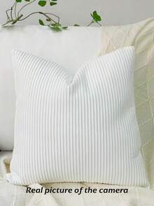 1 pièce (sans insert de coussin) Housse de coussin décoratif en velours à motif rayé, housse de coussin de luxe pour la décoration de la maison, canapé, lit - Blanc - Voir 4