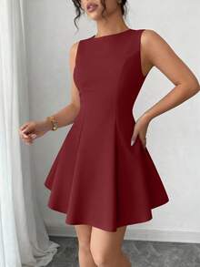 PRETTYGARDEN Women's Summer Dresses Elegant Sleeveless Boat Neck A Line  Formal Cocktail Party Wedding Guest Graduation Vacation Mini Wine Red Dress Club Outfits For Women - 酒紅色 - 查看 4