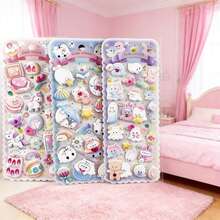 1张随机可爱动物贴纸套装 - 装饰性自粘泡沫贴纸，适用于手工、剪贴簿、日记和DIY项目 - 可爱的小动物图案（多种颜色）粉色兔子和泰迪熊 - 彩色 - 查看 7