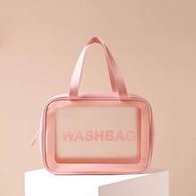 Letter Print Toiletry Bag Portable Waterproof For Travel Cosmetic Bag Wash Bag Makeup Bag Storage Bag For Women School Supplies School Stuff For College Dorm For Student Cruise Essential Beach Bag Beach Essentials Beach Towel Organizer Beach Accessories Beach Stuff Holiday Bag Holiday Essentials For Summer For Vacation Back To School Supplies - Pink - View 4