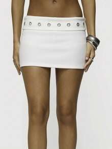 Women Y2k Low Rise Bodycon Mini Skirts Summer Going Out Skirt - White - View 2