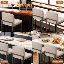 Modern Bar Stools Set Of 2 – Black Faux Leather Upholstery, Comfort Backrest, Robust Metal Legs, Counter Height Chairs With Footrest For Kitchen Island, Dining Room, Bar  Bar Stools Set Of 2, Upholstered Counter Height 24.8" Bar Stools, Faux Leather Counter Stools Bar Chairs With Back For Kitchen Island - 杏色 - 查看 2
