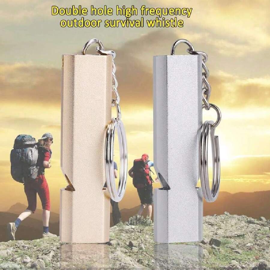 Silbato de Emergencia, aleación de Aluminio, Doble Orificio, Acero Inoxidable portátil, Fuerte silbido para Exteriores, silbidos de Supervivencia de Alto decibelio con Llavero(Plata),36696409 - Multicolor - Ver 1