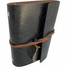 Diario de Viaje Vintage, Libreta de Bolsillo con Cubierta de Tipo Piel, Hoja Decorativa, Retro, Cuaderno Estilo Clsico - 23x16.5 Azul Cielo - Mediana (18,5x12,5 cm) + negro - Ver 1