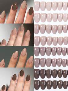 96 miếng/hộp (4 hộp hỗn hợp) Miếng dán móng tay acrylic hình bầu dục ngắn màu nâu và mơ, kiểu dáng ngắn, vừa vặn hoàn hảo. Bộ sản phẩm bao gồm: 1 miếng gel dẻo và 1 dũa móng tay, phù hợp cho phụ nữ và các cô gái sử dụng hàng ngày và trong các bữa tiệc. - Nhiều màu - Xem 9
