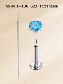G23 Titanium Alloy Threadless Lip Stud 20g, CZ Gem Embedded Lip Rings, Suitable For Lip, Ear Cartilage Piercing, Available In Pink, Blue CZ, Unisex - Zirconium - View 15