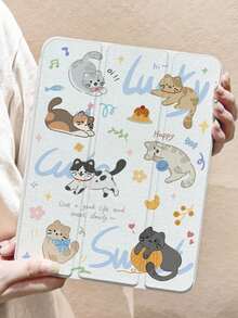 1pc Dual-Sided High-Definition Cartoon Cat Printed Tablet Protective Case, Suitable For IPad 10/9/11 2025, Transparent Acrylic Back Cover, 2026 New Version, Auto Wake/Sleep, Multi-Angle Stand With Pen Slot, Essential For Office & Study, Non-Magnetic Protective Case, 2026 New Year Gift