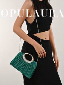 OpulAura 女士时尚闪亮水晶水钻晚宴手拿包，璀璨奢华镶钻正式礼服手提包，适合晚宴、派对、生日、婚礼等场合，可用作新娘手拿包 - 綠色 - 查看 8