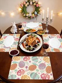 1pc/2pcs/4pcs Colorful Easter Bunny & Floral Checkered Print Placemat, Charming Cottage-Style Polyester Rectangle Table Mat With Bright Flower Ornaments & Bunny Ear Design – Easy-Clean Non-Slip Table Pad For Easter Festivities, Adult Birthday Dinners, Spring Outdoor Meals & Daily Home Use, Great Gift For Friends - Multicolor - View 12