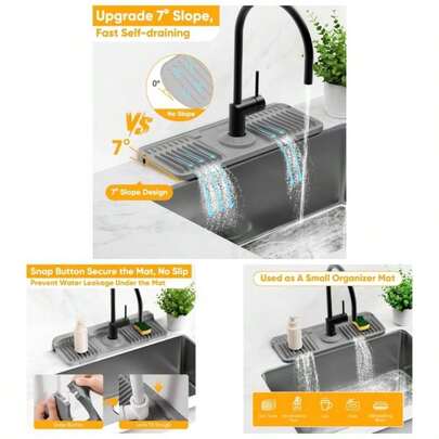 24'' Longer Faucet Kitchen Sink Splash Guard Slope Fast Self - DrainingSnap Lock FitKitchen Sink Faucet Splash Guard Kitchen Sink Area Splash Guard Behind Faucet Draining