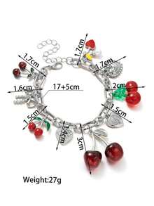 1条可爱樱桃手链，简约百搭心形蝴蝶结流苏手链，节日、生日优雅礼物 - 彩色 - 查看 5