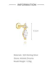 EleRunis 1PC 925 Sterling Silver Asymmetric Tassel Flat Back Cartilage Helix Piercing Fine Jewelry For Daily Wear Wedding Party Engagement Anniversary Valentine's Day - Gold - View 16