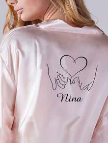 Customized Satin Bride Robe With Lace Trim, Customized Bride & Bridesmaid Wedding Robe, Personalized Satin Robe, Customized Bride Robe, Bridesmaid Robe, Wedding Party Robe, Lace Trim Robe, Customized Name Robe, Bride Robe Gift, Bridal Party Gift, Silky Loungewear, Bride Party Matching Silky Loungewear Gift - Multicolor - View 6
