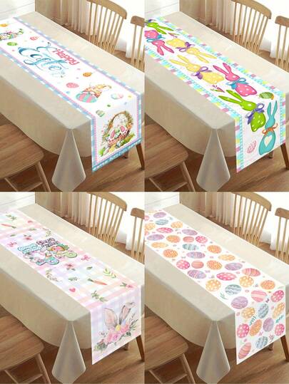 1pc Easter Table Runner, 180x35cm Colorful Easter Bunny Eggs Design Tablerunner, Easter Polyester Tablecloth Home Kitchen Dining Table Decorations, For Indoor & Outdoor Spring Summer Holiday Party Decor, Ideal For Easter Celebrations