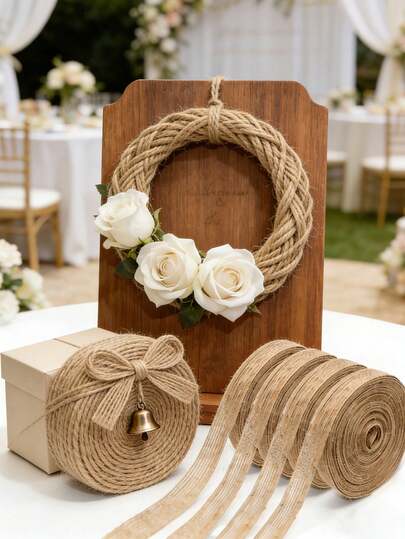 2 rullar naturligt juteband, gör-det-själv-pyssel med trådkant, lämplig för julgran, presentinslagning, bröllop, evenemang, fest, heminredning, rosetter, hantverk, kransar, juldekorationer, presentförpackningar, varje rulle 946 cm lång, 1,2 cm bred (naturfärg)