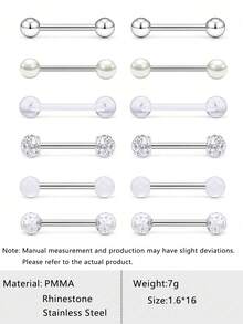 12 piezas de anillos de acero inoxidable con bola de moda para pezones y lengua, adecuados para el uso diario de las mujeres - Juego de 12 piezas - Ver 13