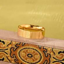 1pc 18K Gold Plated Stainless Steel Geometric Open Ring, Versatile Delicate Luxurious Style, Suitable For Women's Daily Wear And Parties, Great Gift For Girlfriend, Material, Classic Timeless Design, Minimalist Style For Everyday Wear - Gold - View 4