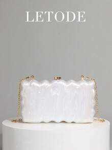 Bolsa clutch elegante em acrílico com estampa de mármore branco da LETODE, carteira feminina para noivas e eventos noturnos com corrente metálica removível, ideal para casamentos e festas. Bolsa multifuncional, perfeita para coquetéis e casamentos, combinando perfeitamente com vestidos de gala. - Branco - Ver 11