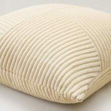 1件柔软灯芯绒纯色方形枕套，波西米亚条纹风车拼接纹理抱枕套，适用于沙发、汽车、床、客厅 - 米色 - 查看 5
