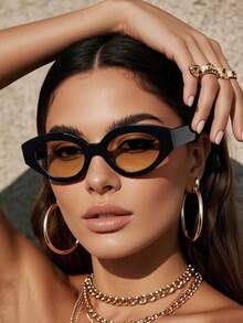 1 副女士亚克力休闲复古椭圆形时尚黑色眼镜，适合度假、外出和日常佩戴，可搭配沙滩配饰，是夏季海滩度假、户外活动和旅行的理想之选，打造返校学院风造型。 - 彩色 - 查看 1