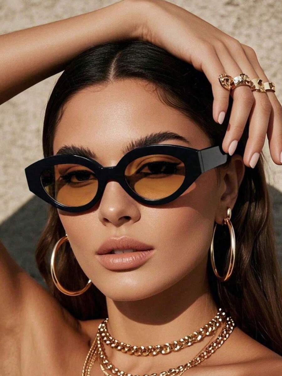 1 副女士亚克力休闲复古椭圆形时尚黑色眼镜，适合度假、外出和日常佩戴，可搭配沙滩配饰，是夏季海滩度假、户外活动和旅行的理想之选，打造返校学院风造型。 - 彩色 - 查看 1