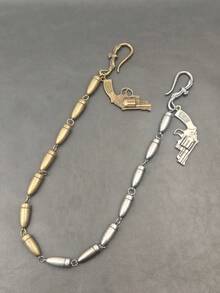 DIY限量版子弹形油炸面团扭纹腰链，时尚男女通用腰部奢华配饰，嘻哈饰品钥匙扣 - 銀色 - 查看 7