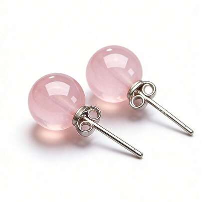 1 Pair Minimalist Pure Silver Pink Crystal Stud Earrings, Natural Emerald Jewelry, Elegant Small Daily Wear, 925 Sterling Silver Hypoallergenic, Birthday Gift For Girlfriend/Best Friend, French Tiny Earrings, Suitable For Commute, Date, Vacation