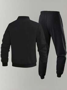 Ensemble veste et pantalon de sport de plein air décontracté pour hommes, style simple, automne/hiver - Noir - Voir 2