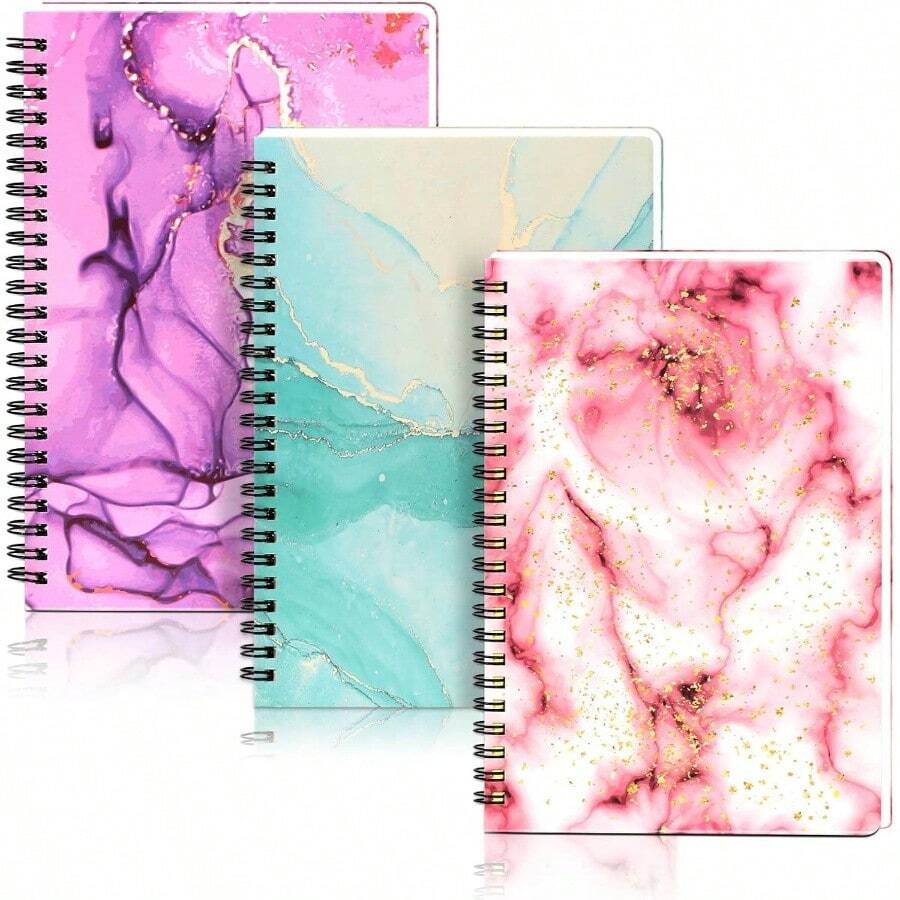 3Pcs MRmol Cuaderno Espiral, 80 GSM Cuaderno de Notas Pasta, Pginas Rayadas Agenda Escolar Cuaderno, Oficina, Horario Personal, Negocios, 160 Pginas Large Pocket Lined Pages, GOLD PINK - Oro rosa - Ver 1