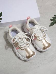 儿童时尚运动鞋，春秋新款简约女童鞋，厚底运动鞋，软底防滑网面透气跑步鞋，婴儿鞋，女童运动鞋 - 粉色 - 查看 3