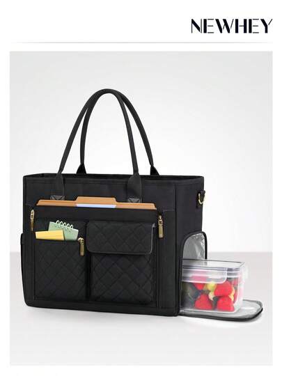 NEWHEY 15.6" Laptop Bag With Insulated Lunch Compartment, Lightweight Work Tote Bag For Teachers, Nurses, Office, University