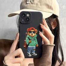 Caso de teléfono suave de ojos de ángel con patrón de oso guitarra impresión UV mate cubierta de teléfono de 360 grados protección completa para iPhone 11 12 13 14 15 17 Pro Max 16 Plus SE Mini para teléfono inteligente - Negro - Ver 6