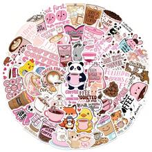 50Pcs Ice Coffee Pink Stickers For Cup Water Bottle Funny Coffee Themed Decoration Vinyl Stickers For Laptop Journal Phone Scrapbook Pack For Gifts Back To School Rewards New Year Easter Day Party Favors For Adults Teens Women & Men - Khaki - View 9