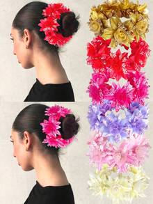 1pc Women's New Solid Color Faux Fabric Daisy & Rose Flower Hair Scrunchie, Suitable For Daily, Vacation, Hairstyle, Hair Tie, Hair Accessories, Holiday Gift ,Ponytail Holders ,Hair Elastics ,Hair Rubber Bands ,Hair Rope - Multicolor - View 2