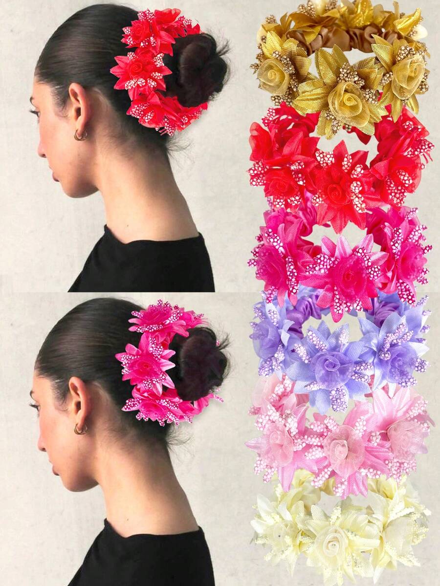 1pc Women's New Solid Color Faux Fabric Daisy & Rose Flower Hair Scrunchie, Suitable For Daily, Vacation, Hairstyle, Hair Tie, Hair Accessories, Holiday Gift ,Ponytail Holders ,Hair Elastics ,Hair Rubber Bands ,Hair Rope