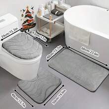 3pcs Wavy Bathroom Rug Set, Includes Bath Mat, Toilet Lid Cover, And Bathtub Mat, Soft & Comfortable, Absorbent & Non-Slip - Black - View 1