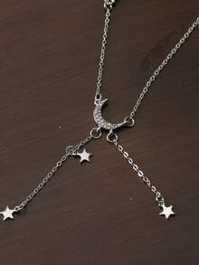 1件优雅闪亮银色流苏星月项链，女士颈链，女士珠宝生日礼物配饰 - 銀色 - 查看 2