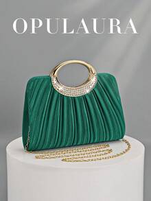 OpulAura 女士时尚闪亮水晶水钻晚宴手拿包，璀璨奢华镶钻正式礼服手提包，适合晚宴、派对、生日、婚礼等场合，可用作新娘手拿包 - 綠色 - 查看 1
