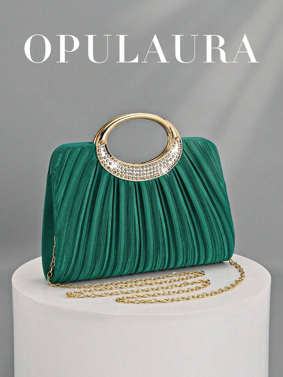 OpulAura 女士时尚闪亮水晶水钻晚宴手拿包，璀璨奢华镶钻正式礼服手提包，适合晚宴、派对、生日、婚礼等场合，可用作新娘手拿包 - 綠色 - 查看 1