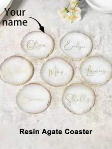 Personalized Resin Coasters, Personalized Name Coasters, Customized Round Nail Art Palette, Personalized Customized Beverages, Customized Engraved Marble Texture Wooden Coasters, Resin Coasters, Customized Nail Art Photo Board, Round Nail Art Palette, Resin Agate Nail Art Palette Display Board Tools, Wedding, Business Cards, Jewelry, Colored Plates, Bridesmaids, Personalized, Unique, Ideal Gift For Him - Multicolor - View 5