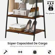 GOMYHOME Perchero con Zapatos Perchero para Colgar Perchero con Estante Perchero para Dormitorio y Entrada Marrón Rústico - Multicolor - Ver 7