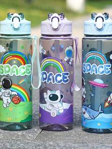1pc 750ml/26oz Matte & Transparent Cartoon Astronaut Tumbler Cup With Straw, Portable For Outdoor Camping, Hiking, Cycling, Sports - Multicolor - View 7