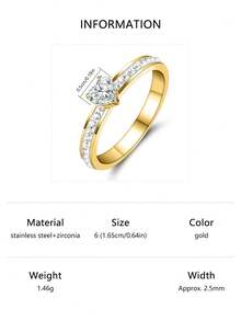 1 anel moderno, minimalista, elegante e brilhante de aço inoxidável com zircônia cúbica, adequado para combinar com roupas do dia a dia, festas, acessórios casuais, joias de alta qualidade, presente para feriados - Em forma de coração - Ver 17