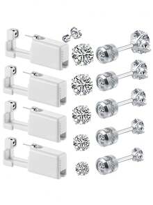 2PCS-9PCS Piercing Kit-Disposable Sterile Ear Piercing Gun Home Use Ear Piercing Tool +5pcs Silver/Golden Color Cubic Zirconia Fake Diamond CZ Flat Back Stud - Multicolor - View 14