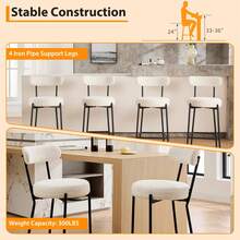 Techigher Bar Stools Set Of 2, Mid Century Counter Height Bar Chairs With Metal Legs, Upholstered Modern Bar Stool Chair For Kitchen Island - White - View 7