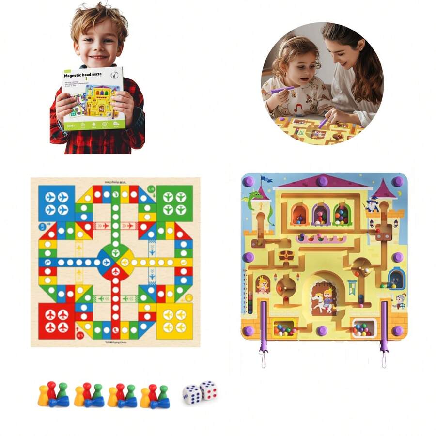 Laberinto de Colores y números 2 en 1, Ajedrez volador, Juegos sensoriales para niños,Juguetes educativos preescolares,Juguetes para niños y niñas,Laberinto de madera de doble cara para clasificar colores, habilidades motoras finas con bolígrafos - Albaricoque - Ver 1