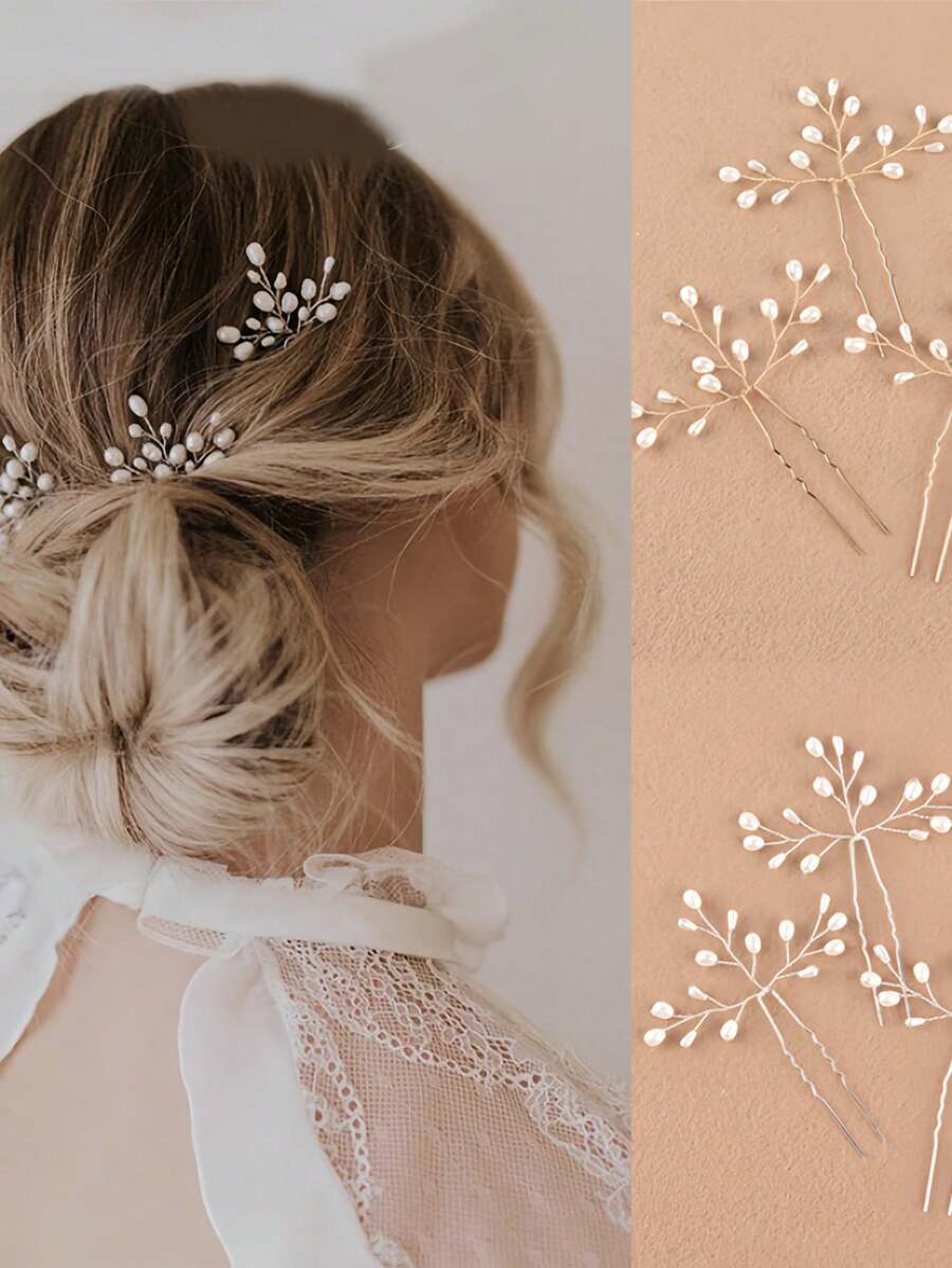 3pcs Elegant Faux Hair Clips - Handmade Metal Vintage Hair Accessories, Delicate Design, Suitable For Weddings, Parties, Casual Outfits - White - View 1